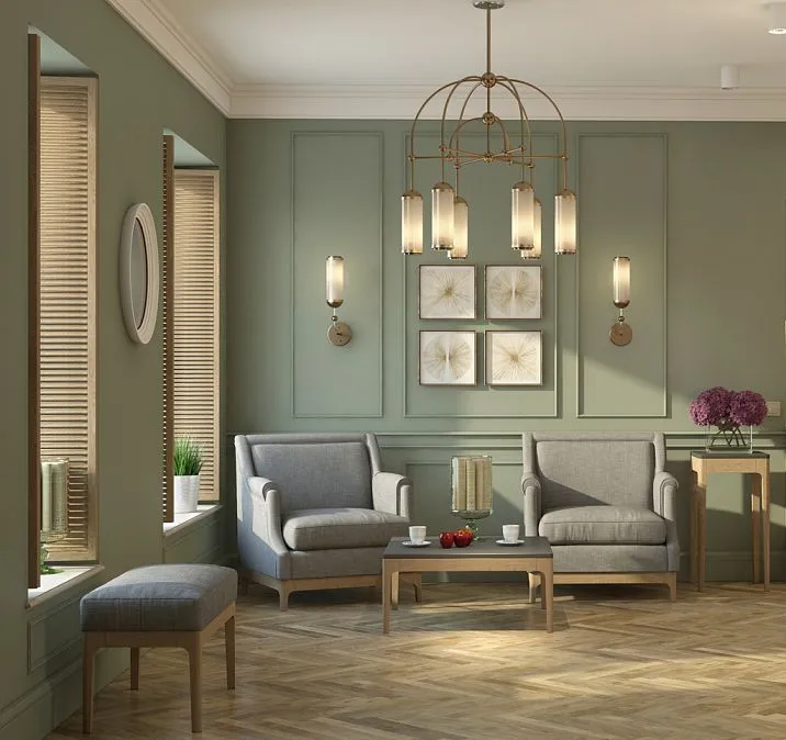 Wooden furniture from Stavros: stool made of solid wood, table in interior