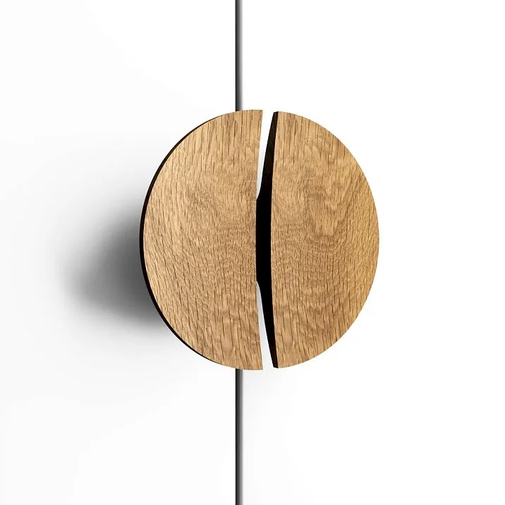 Wooden semi-circular handle for cabinet front