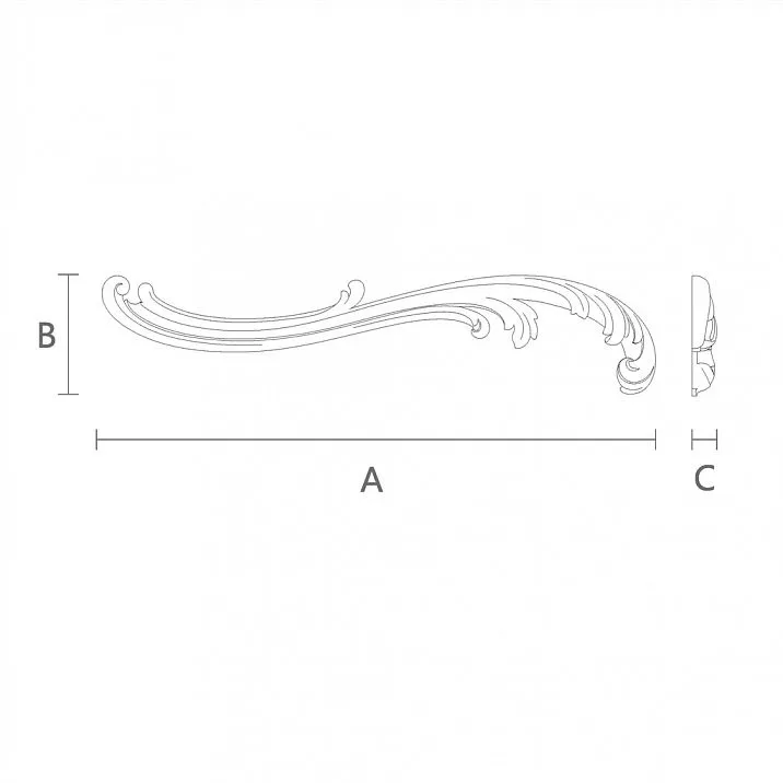 Carved wooden decor for interior - overlay N-427L in the form of a branch with leaves and flowers, drawing