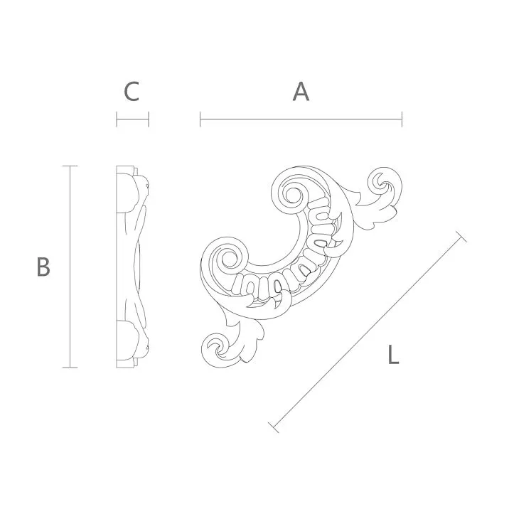 Carved polyurethane applique NPU-041, drawing for dimensions