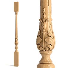 Carved staircase baluster L-032 made of wood with grooves and acanthus leaf basket