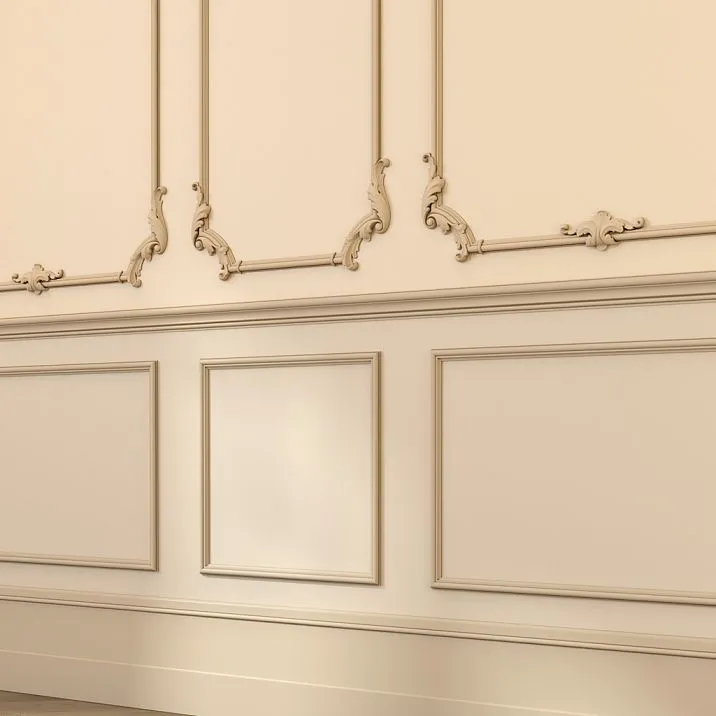 Wall decoration with carved overlays - decorative corner element MLD-4U-2L in interior