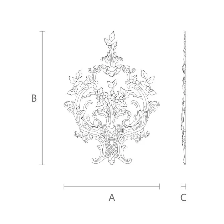 Schematic illustration of the dimensions of NPU-464 molding decoration for mounting on walls or ceilings