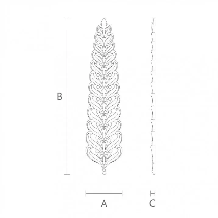 Wooden applique N-243 for decorative finishing of wooden houses, drawing for dimensions