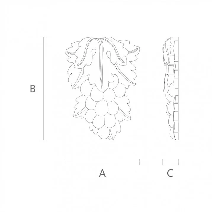 Wooden decorative element with carved flower design