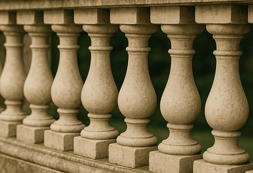 Балясины 100х100 — крупные монументальные балясины из камня, элегантное и массивное оформление лестничной конструкции