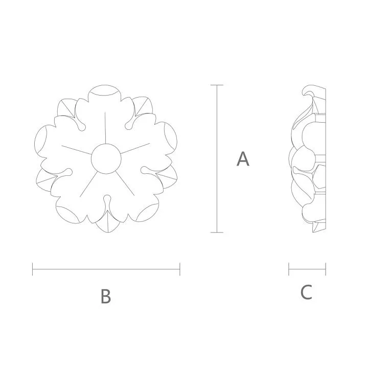 Polyurethane rose RPU-070 scheme for interior decoration and creating moldings on walls