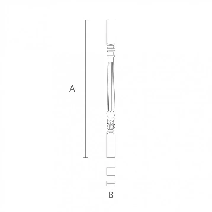 Wooden stair baluster L-111 with relief carving pattern drawing