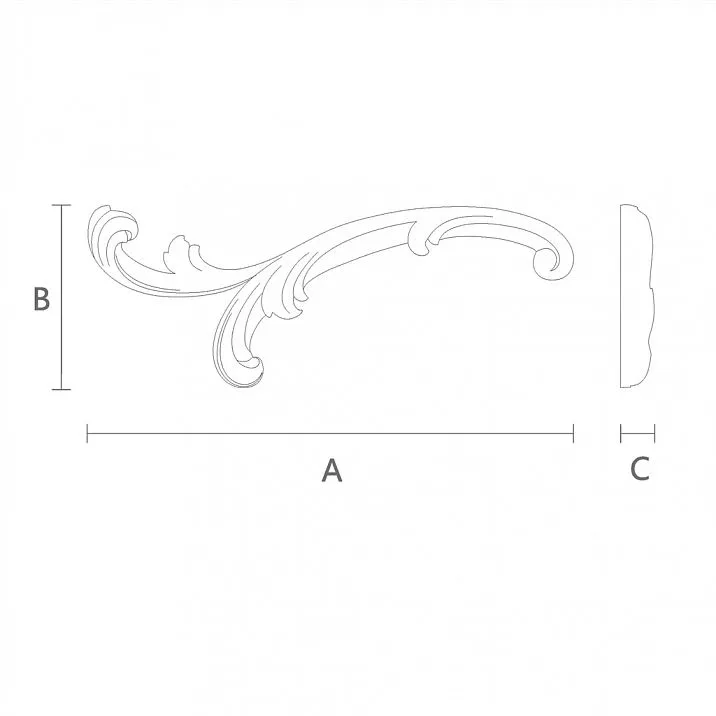 Wooden decorative overlay with carved pattern of leaves, flowers, and scrolls - drawing