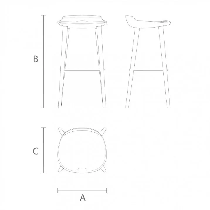 Design drawing of designer bar stool from solid oak beech.
