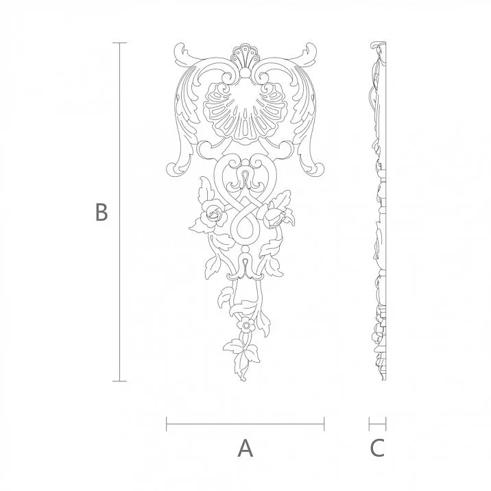 Schematic drawing of molding decor NPU.VRS-005 with dimensions indicated