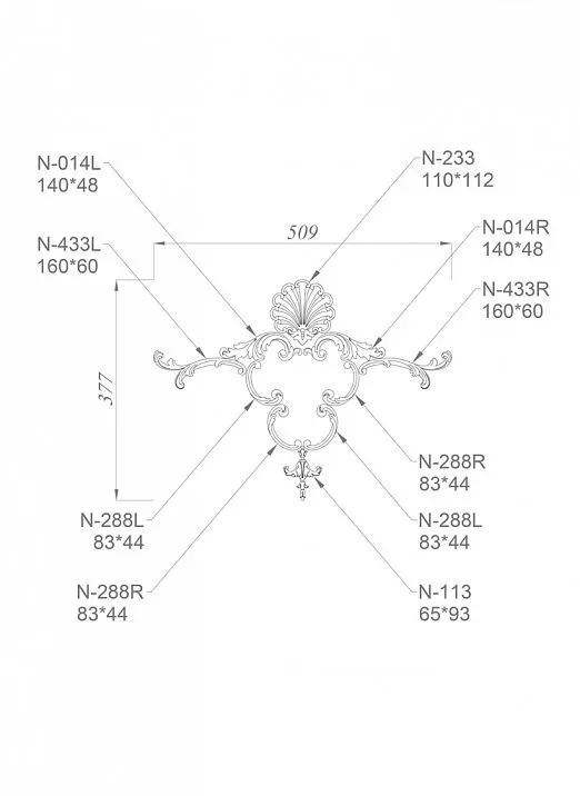 Carved wooden appliqu&eacute;s for interior furniture decor in set C-046