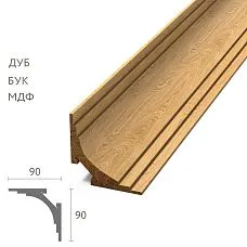Wooden cornice KZ-013, 90&times;90&times;2600 mm, made of natural oak with natural grain texture
