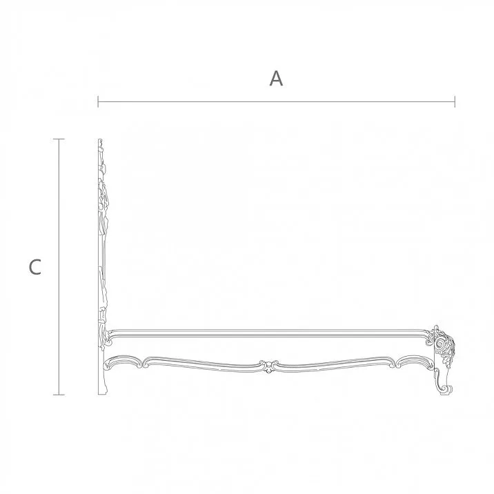 Drawing of carved bed frame KRVT-001-1-1 made of solid wood