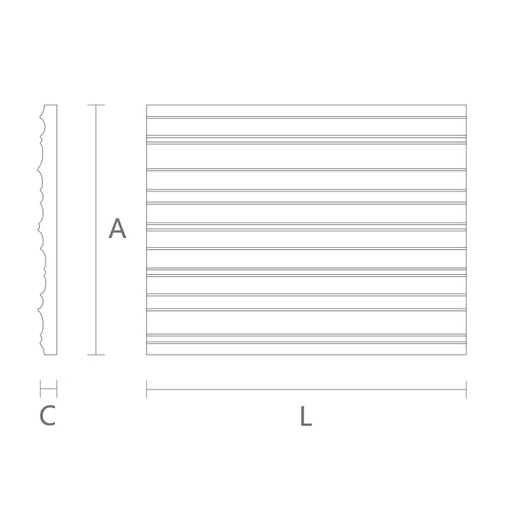 Wooden molding MLD-049 with dimensions A&times;C&times;L and relief pattern