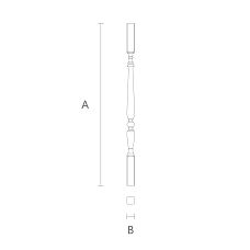 Wooden baluster L-020 with smooth lines and no decorative elements, drawing