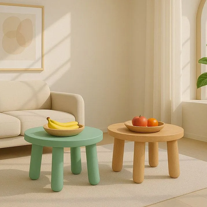 Cylindrical furniture legs MN-234 in interior, installed on tables