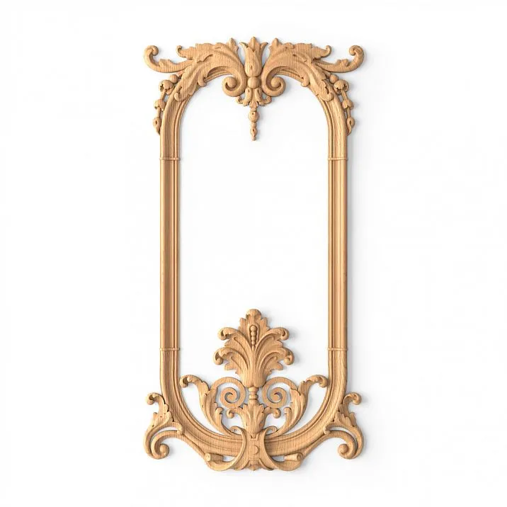 Carved decorative wooden element in the shape of a branch with a flower