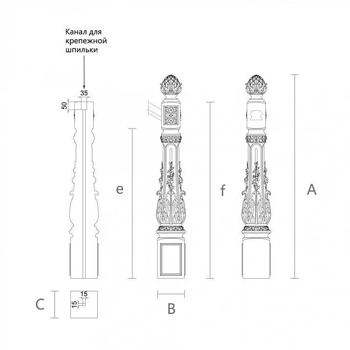 Wooden Stair Post Drawing