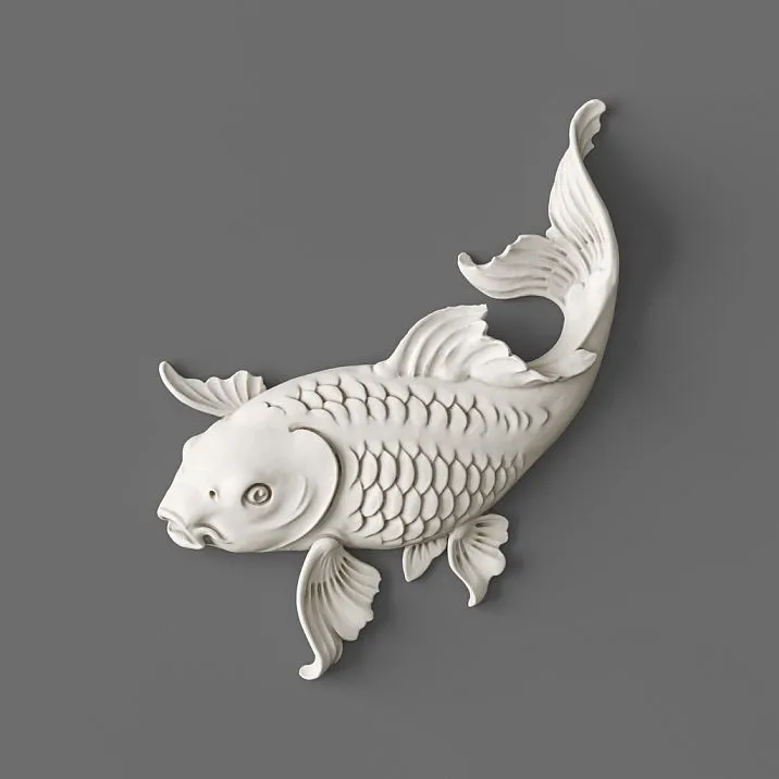 Stucco decor NPU-483R "Fish" &ndash; decorative white polyurethane applique.