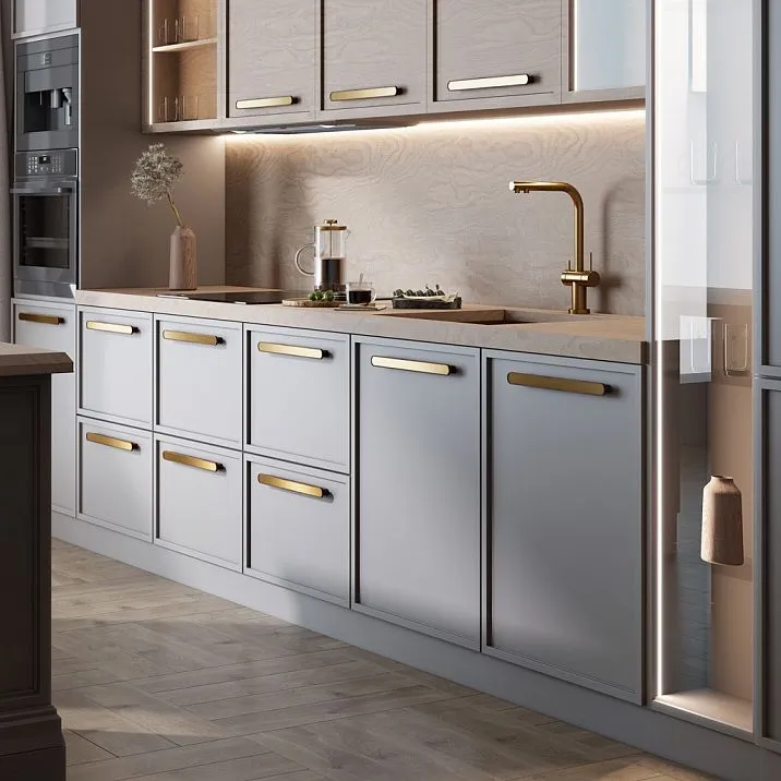 Surface-mounted furniture handle, shown in bedroom interior