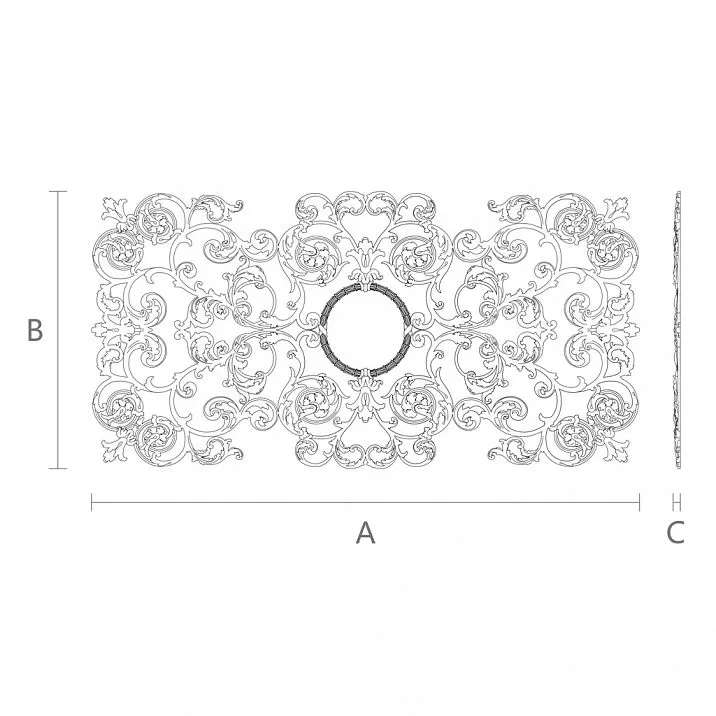 Oak or Beech Wood Applique with Carving N-175 Drawing