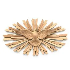 Applique 'Dove N-457' from oak &mdash; decorative element with image of the Holy Spirit surrounded by rays of light.