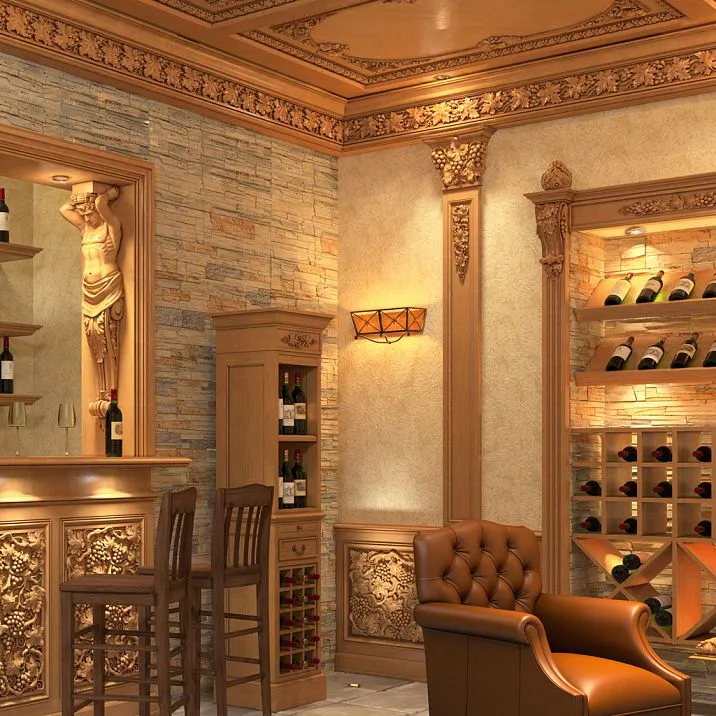 Carved Capital KL-035 for wine cellar decoration, wooden interior decor