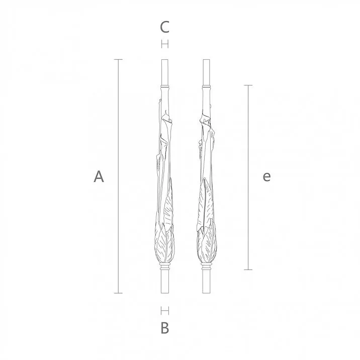 Wooden baluster L-067 with carved calla flowers for staircase, drawing