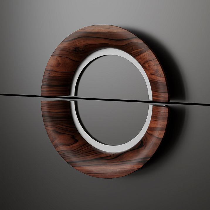 Orion HL-068M furniture handle made of precious wood with Stavros metal. Double semicircular Art Deco shape for hinged fronts, ergonomic