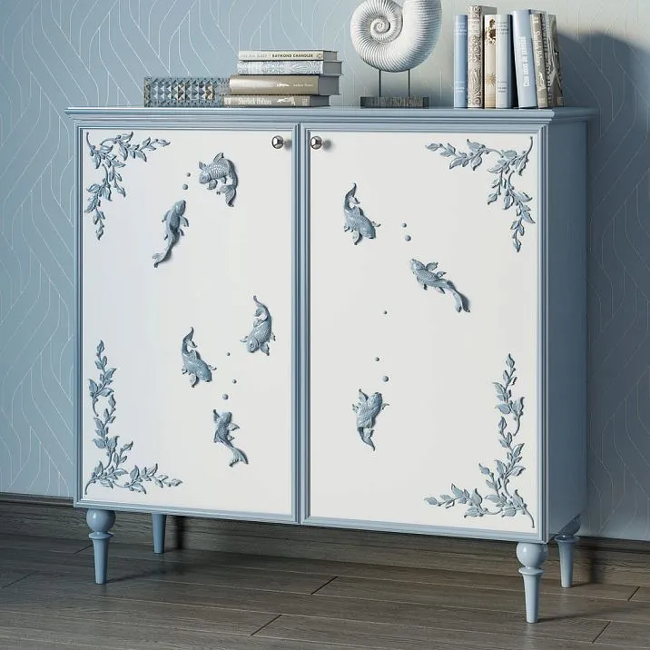 Polyurethane decorative molding in the form of fish for home interior.