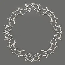 Oval stucco decoration CPU-068 made of polyurethane, 1325&times;1325&times;18 mm, with elegant rococo-style floral ornament