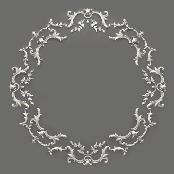 Овальный лепной декор CPU-068 из полиуретана размером 1325×1325×18 мм с изящным растительным орнаментом в стиле рококо