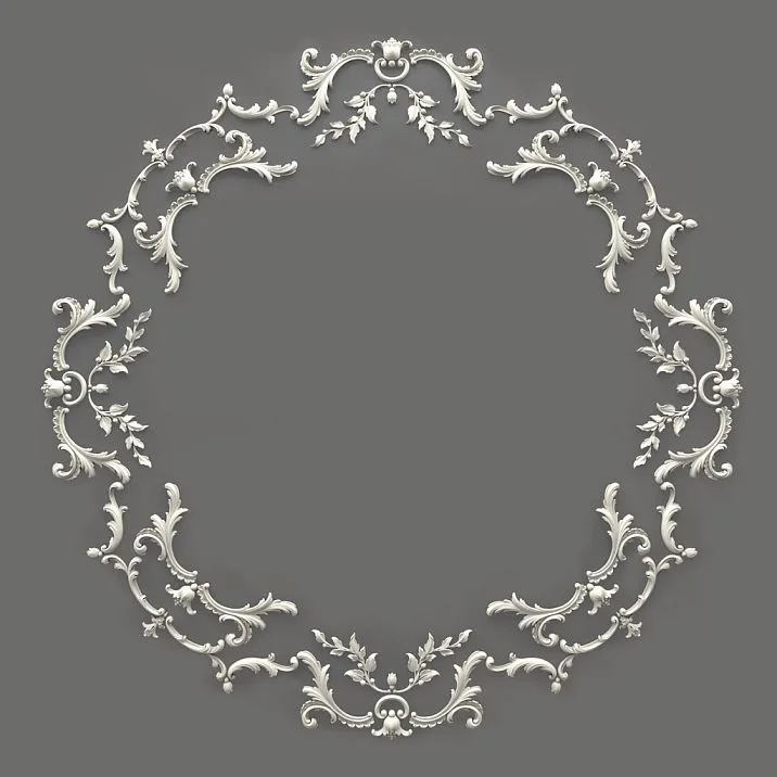 Oval stucco decoration CPU-068 made of polyurethane, 1325&times;1325&times;18 mm, with elegant rococo-style floral ornament
