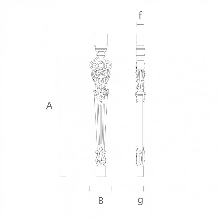 Wooden baluster for stairs L-010 with luxurious carved decoration, drawing