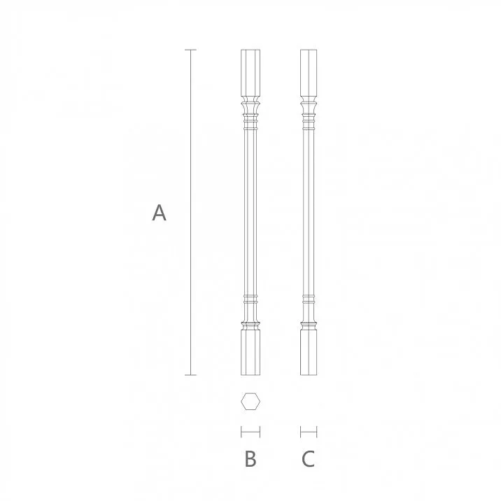 Wooden stair baluster L-095 in gothic style, drawing