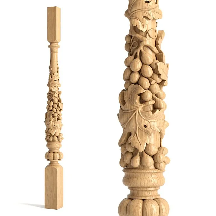 L-059 carved staircase baluster made of wood with grapevine motif