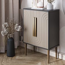 Furniture handles for cabinets and drawers shown in interior photos