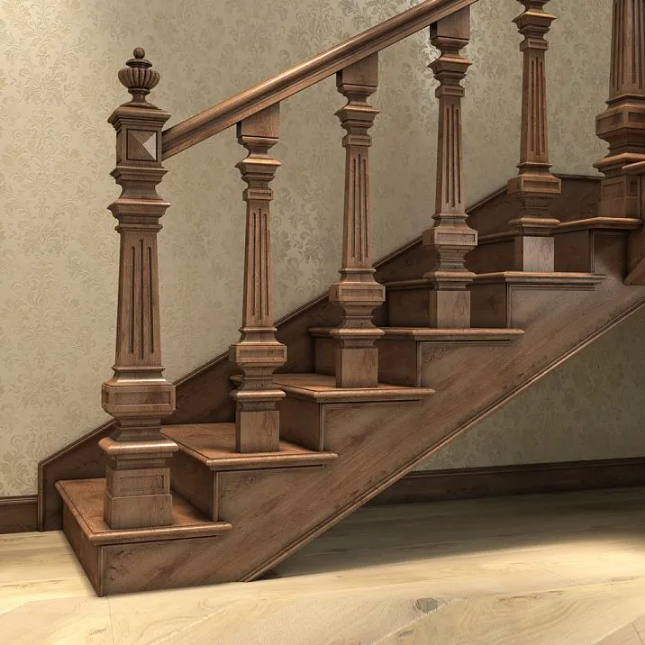 Staircase with wooden posts