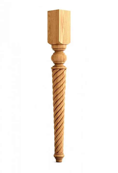Leg made of natural wood with spiral carving, suitable for round tables