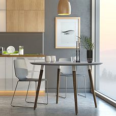 Modern kitchen with an elegant Fjord 002-007 table and two stylish chairs