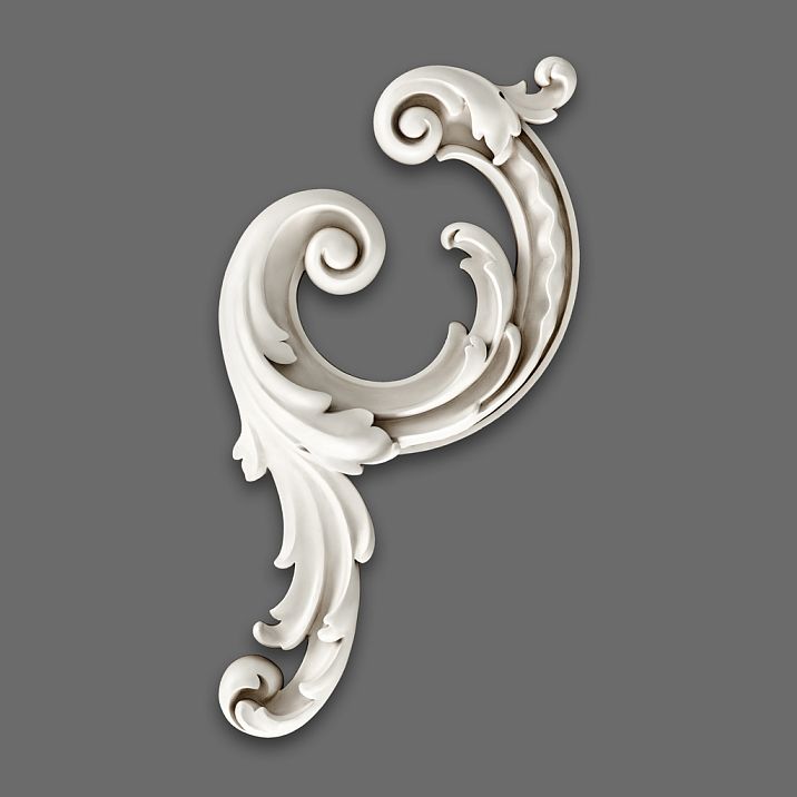 Relief decoration NPU-459L: Baroque scroll from polyurethane with leaf-like motifs