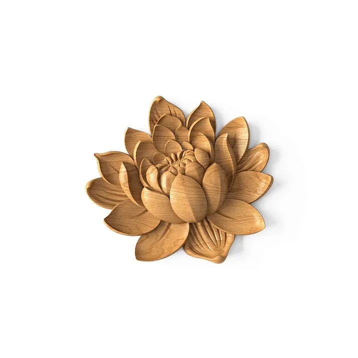 Carved applique N-491 in the form of a blooming flower made of natural wood.