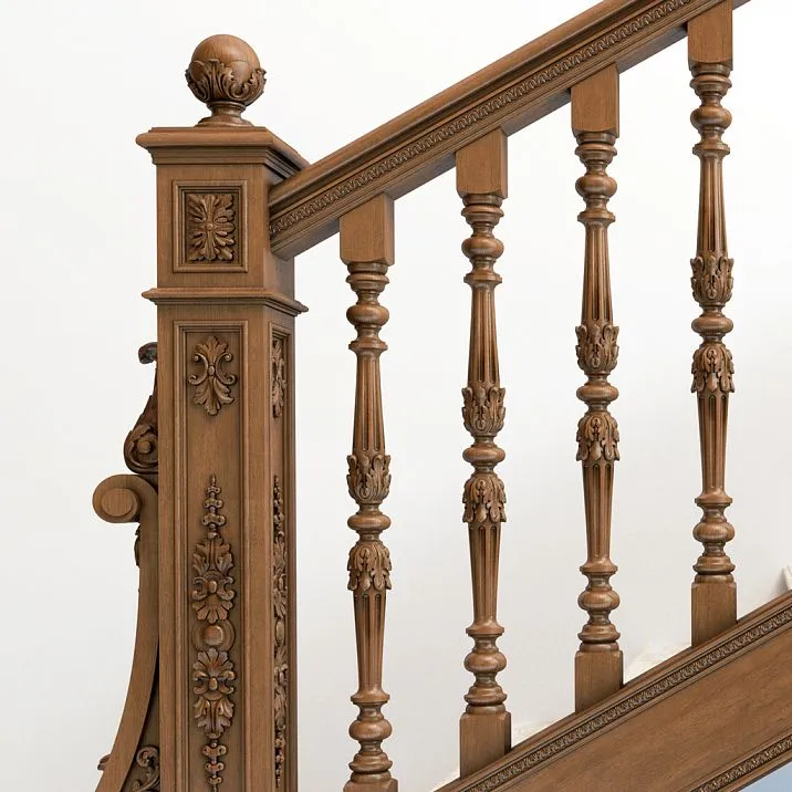 Luxurious Carved Rosette R-020 and Wooden Staircase Photo