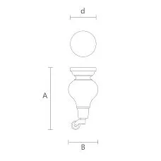 Wooden furniture leg for chair with wheels, drawing