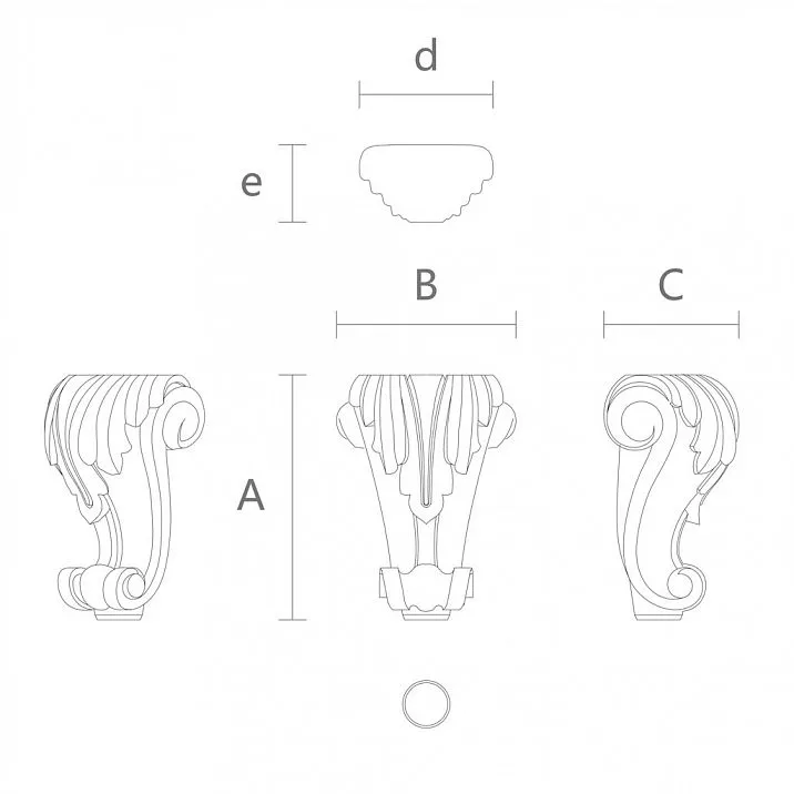 Drawing of a curved wooden bed leg