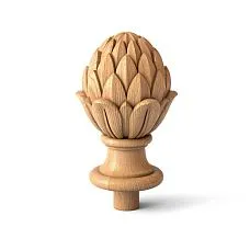 Unusual finial on post L-057 made of wood in the shape of an artichoke with turned base