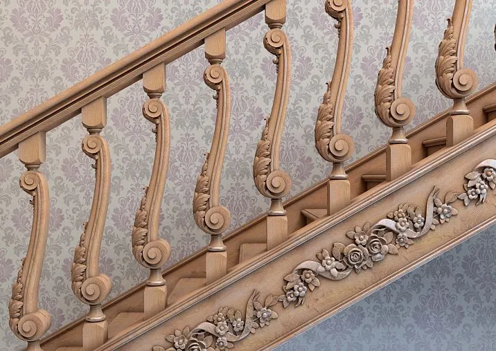Wooden baluster L-005 with simple and elegant shape on the staircase