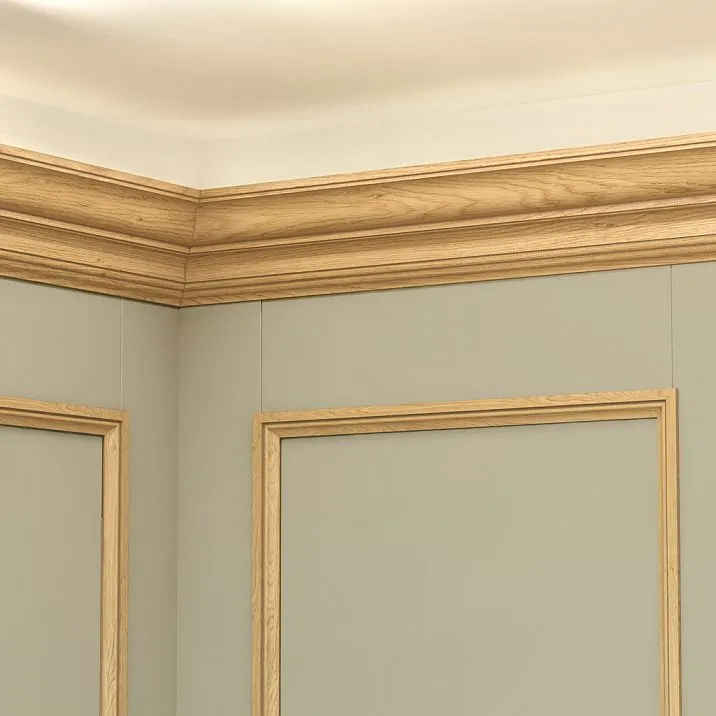 Ceiling cornice from solid oak with natural texture of medullary rays