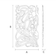 Wooden decorative element with wood carving - carved insert N-272L made of beech, drawing